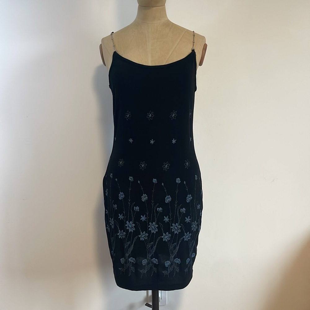 ECRU Slinky Floral Dress Med Black Hardware Grunge Mini Daisy Ditsy 00s Whimsi